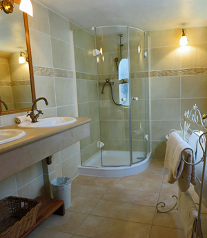 Fleur de Lys tiled ensuite bathroom